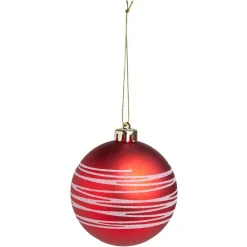 Boule de Noël rouge spirale blanc pailleté Ø8cm