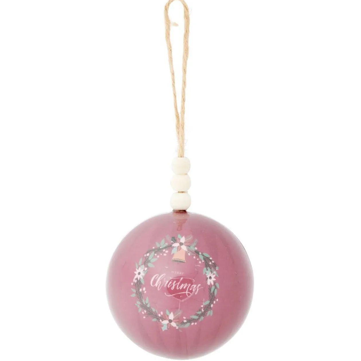Boule de Noël thème nature blanc et rose Ø8cm - 3 modèles
