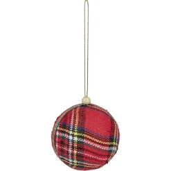 Boule de Noël tissu tartan rouge et vert Ø8cm