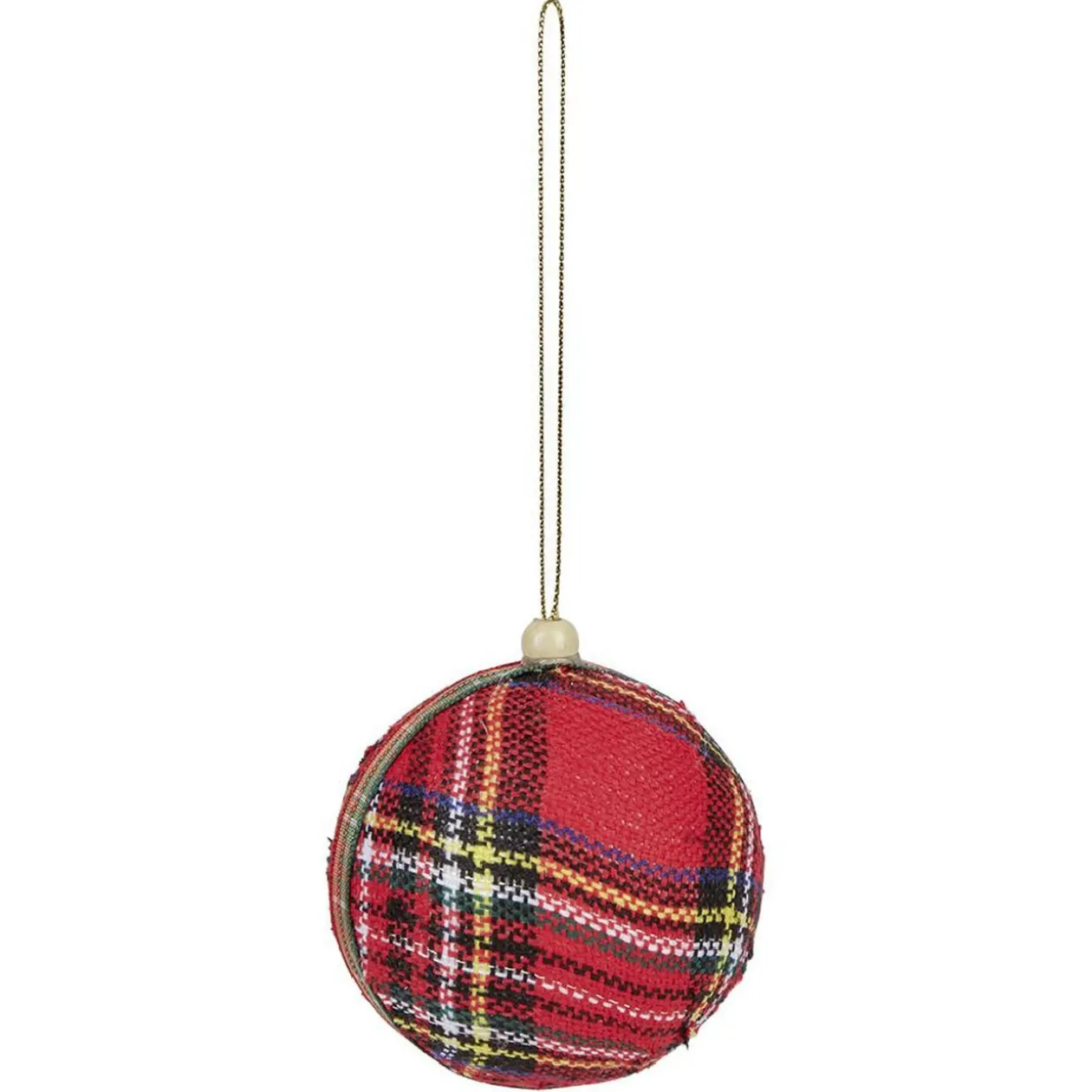 Boule de Noël tissu tartan rouge et vert Ø8cm