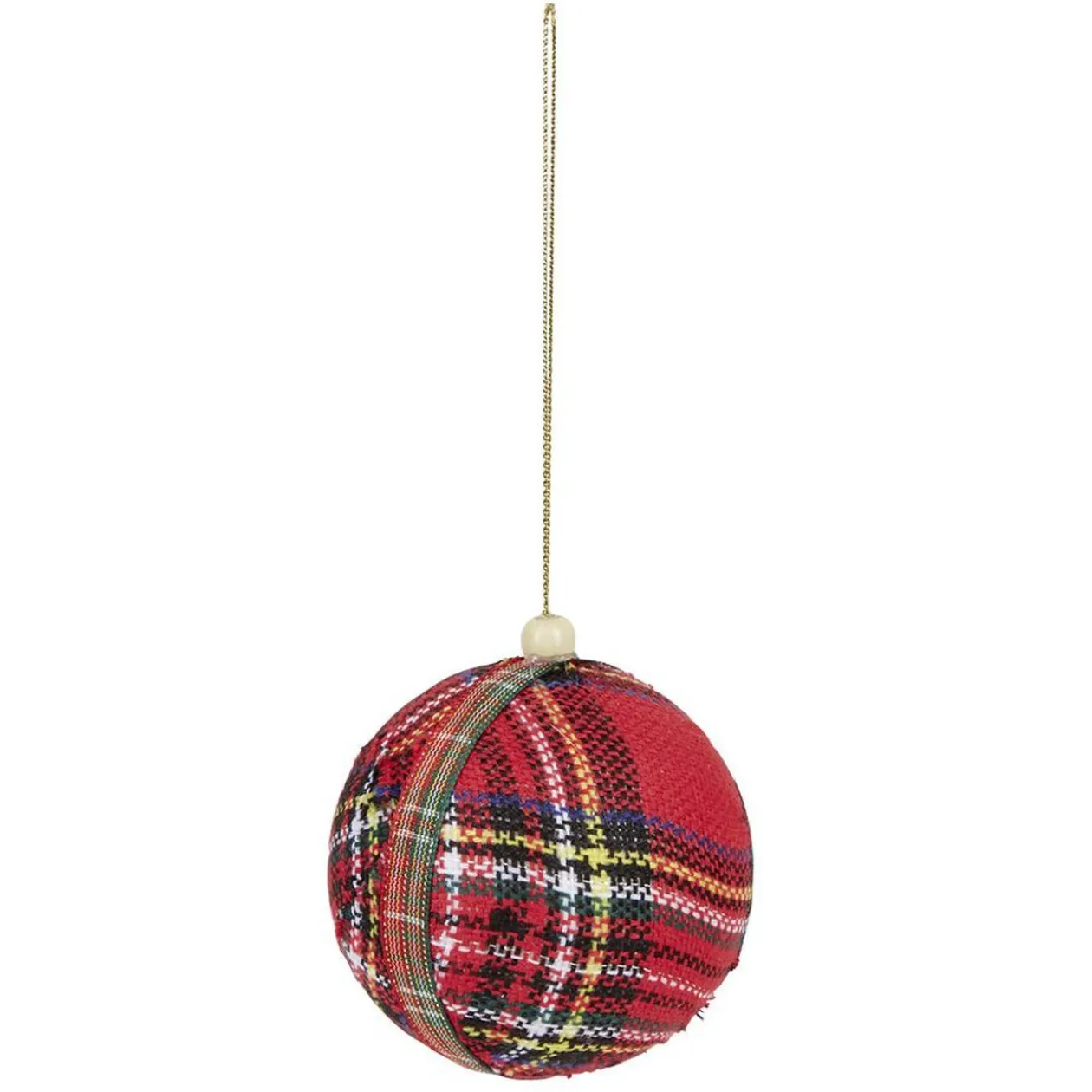 Boule de Noël tissu tartan rouge et vert Ø8cm