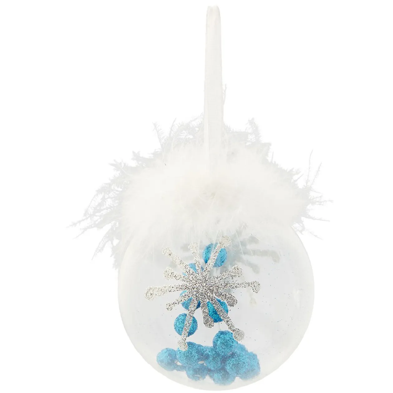 Boule de Noël transparente avec plumes