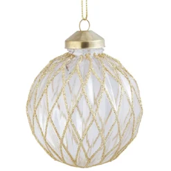 Boule de Noël transparente quadrillage doré Ø8 cm