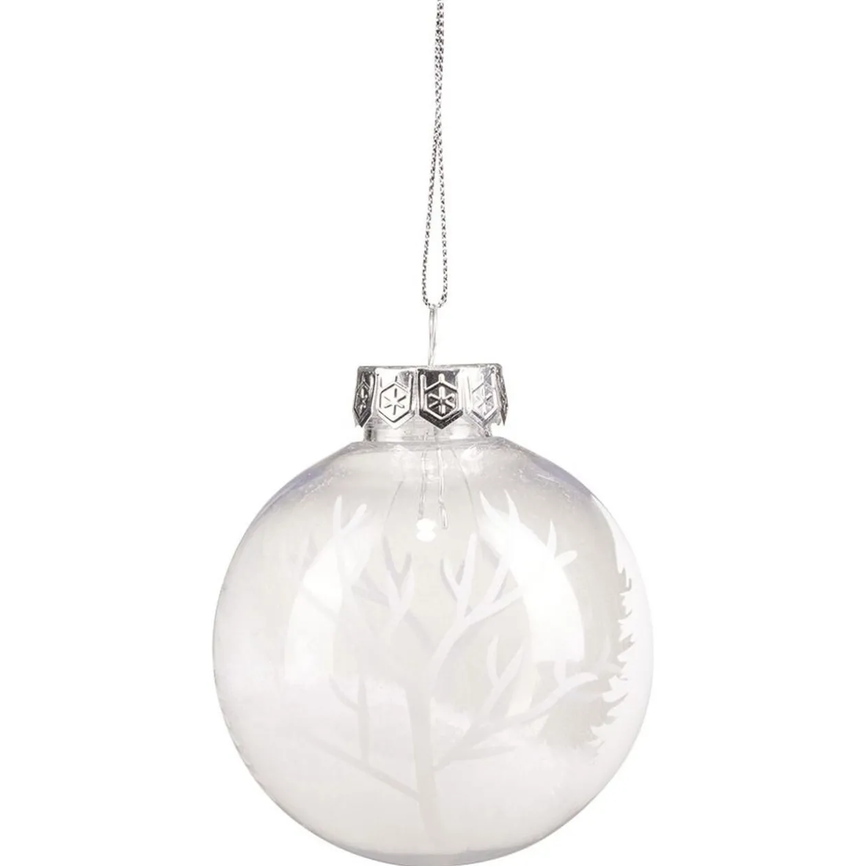Boule de Noël transparente motif arbre blanc intérieur neige Ø8 cm