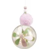Boule de Noël transparente motif fleur avec pompon et perles