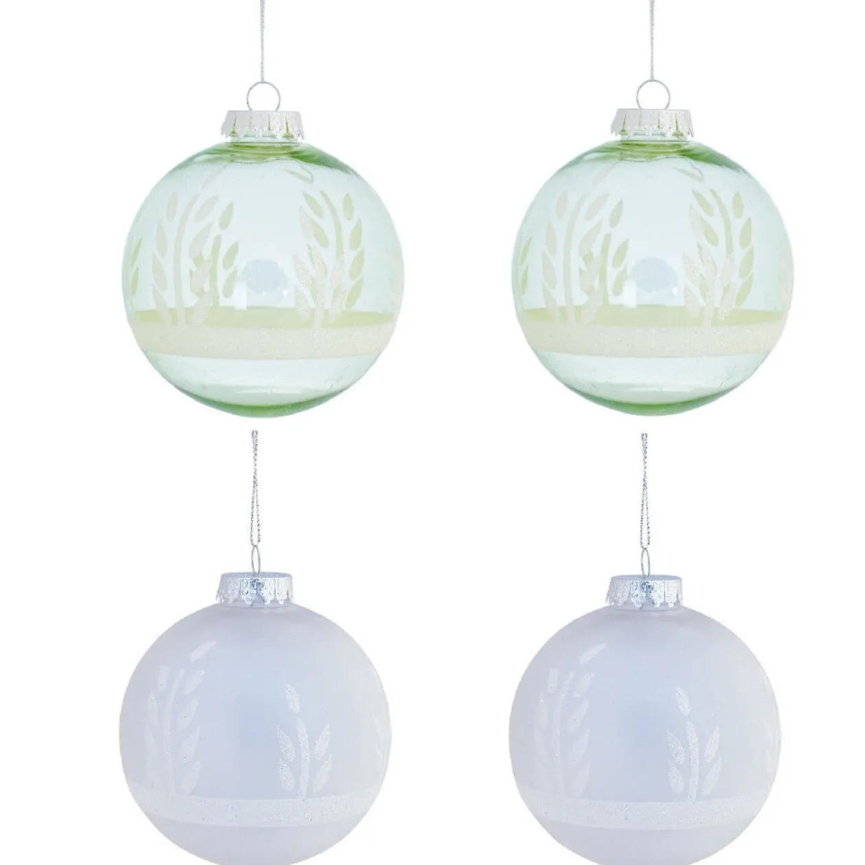 Boule de Noël vert pailleté argenté x4