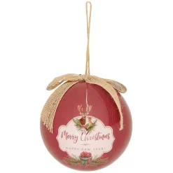 Boule de Noël vintage Merry Christmas and Happy New Year rouge