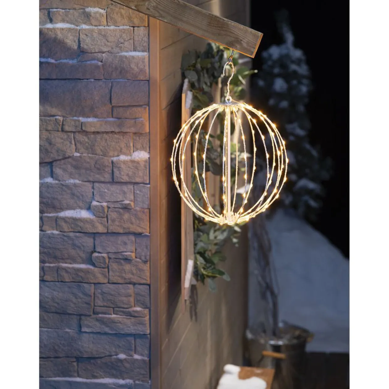 Boule lumineuse extérieur Noël métal ajouré 128 LED blanc chaud Ø30cm
