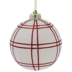 Boule Noël quadrillage blanc ou rouge Ø8cm - vert/blanc/rouge