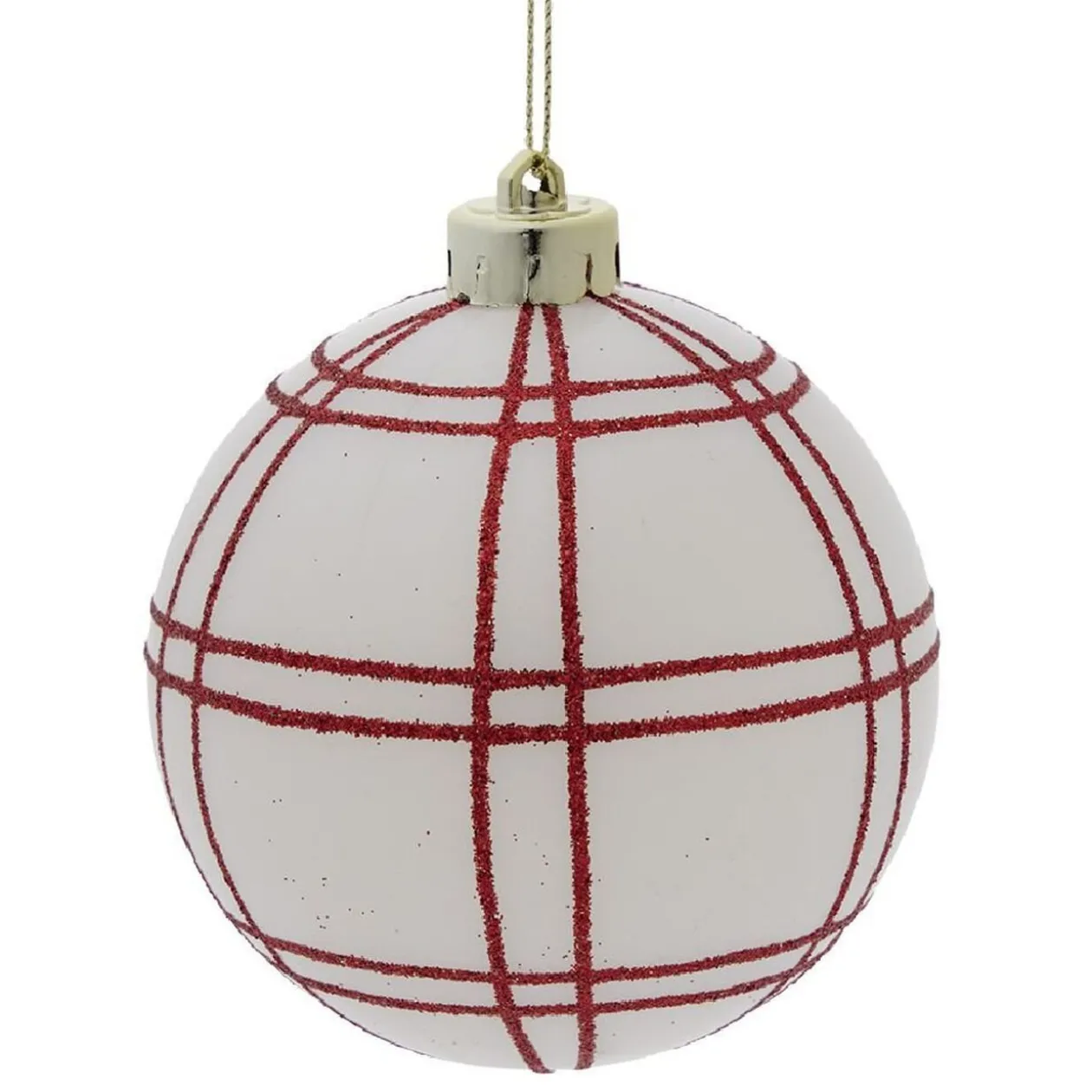 Boule Noël quadrillage blanc ou rouge Ø8cm - vert/blanc/rouge