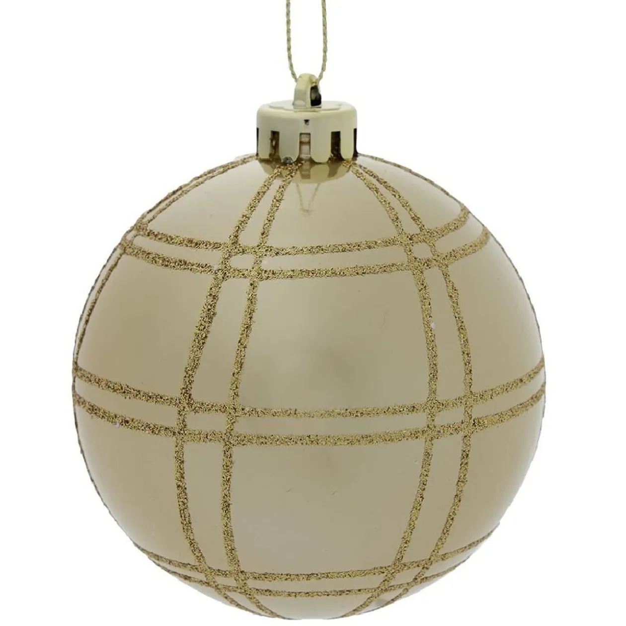 Boule Noël quadrillage Ø8cm - argenté/blanc/doré