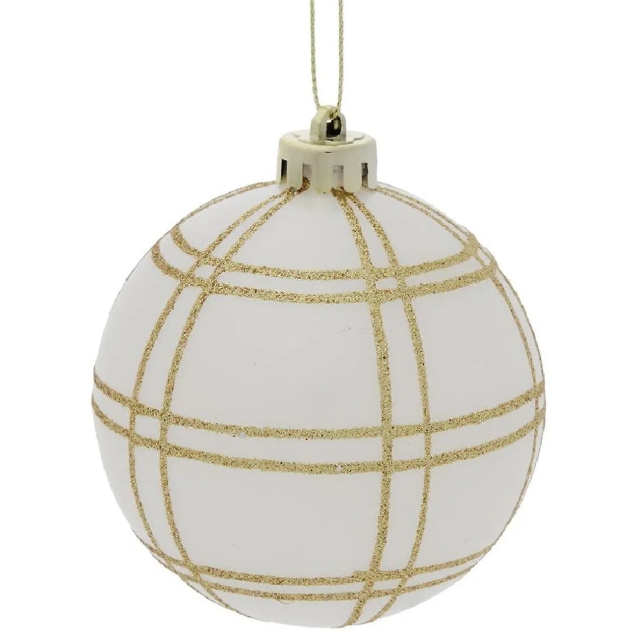 Boule Noël quadrillage Ø8cm - argenté/blanc/doré