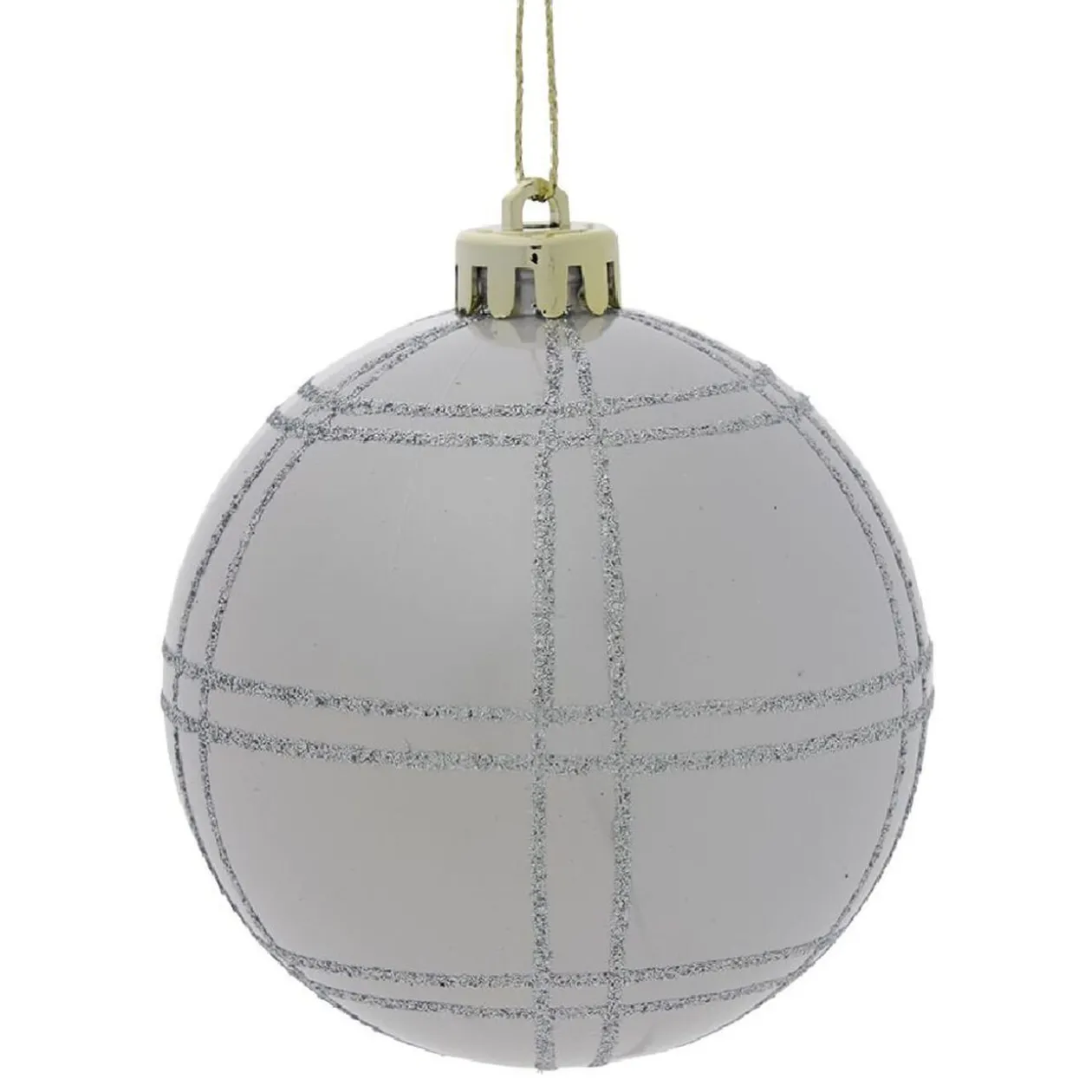 Boule Noël quadrillage Ø8cm - argenté/blanc/doré