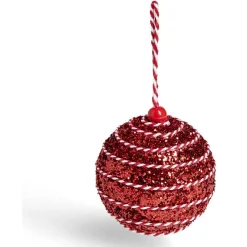 Boule Noël ruban torsadé Ø8cm rouge et blanc - 2 modèles