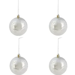 Boule sapin Noël argent motifs x4