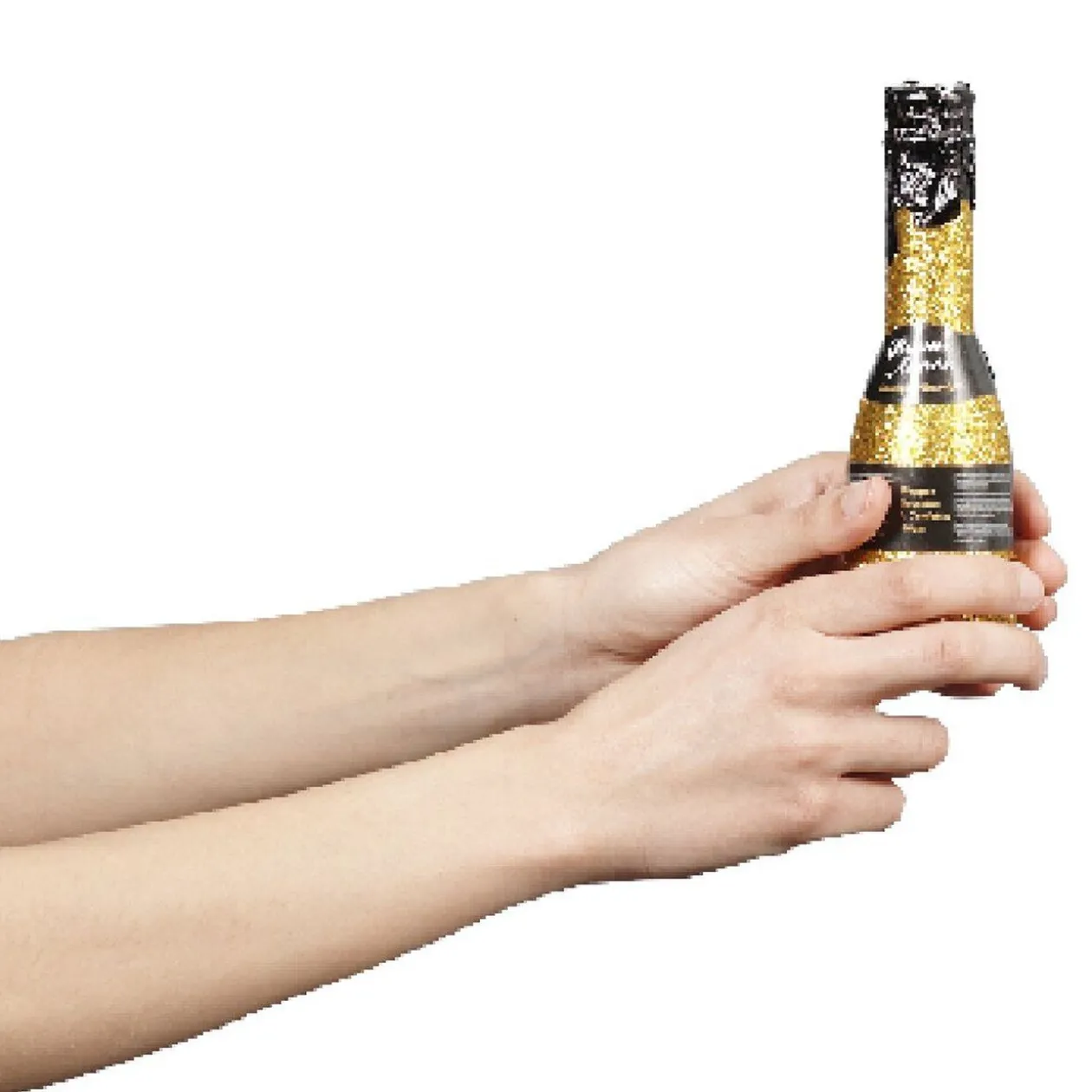 Bouteille à confettis doré forme bouteille H. 16 cm