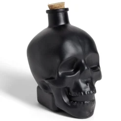 Bouteille poison décoration Halloween crâne en verre noir 10x8,5xH14cm