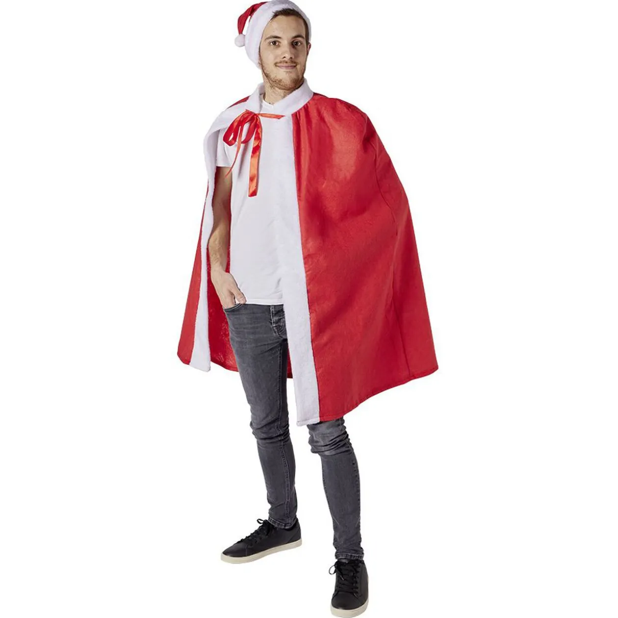 Cape et bonnet de Noël adulte rouge et blanc