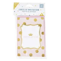 Carte d'invitation rose et doré à poids avec enveloppe x 8