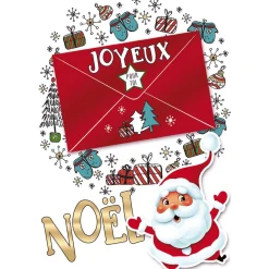 Carte Joyeux Noël porte billet motif cadeaux Père Noël rouge et blanc