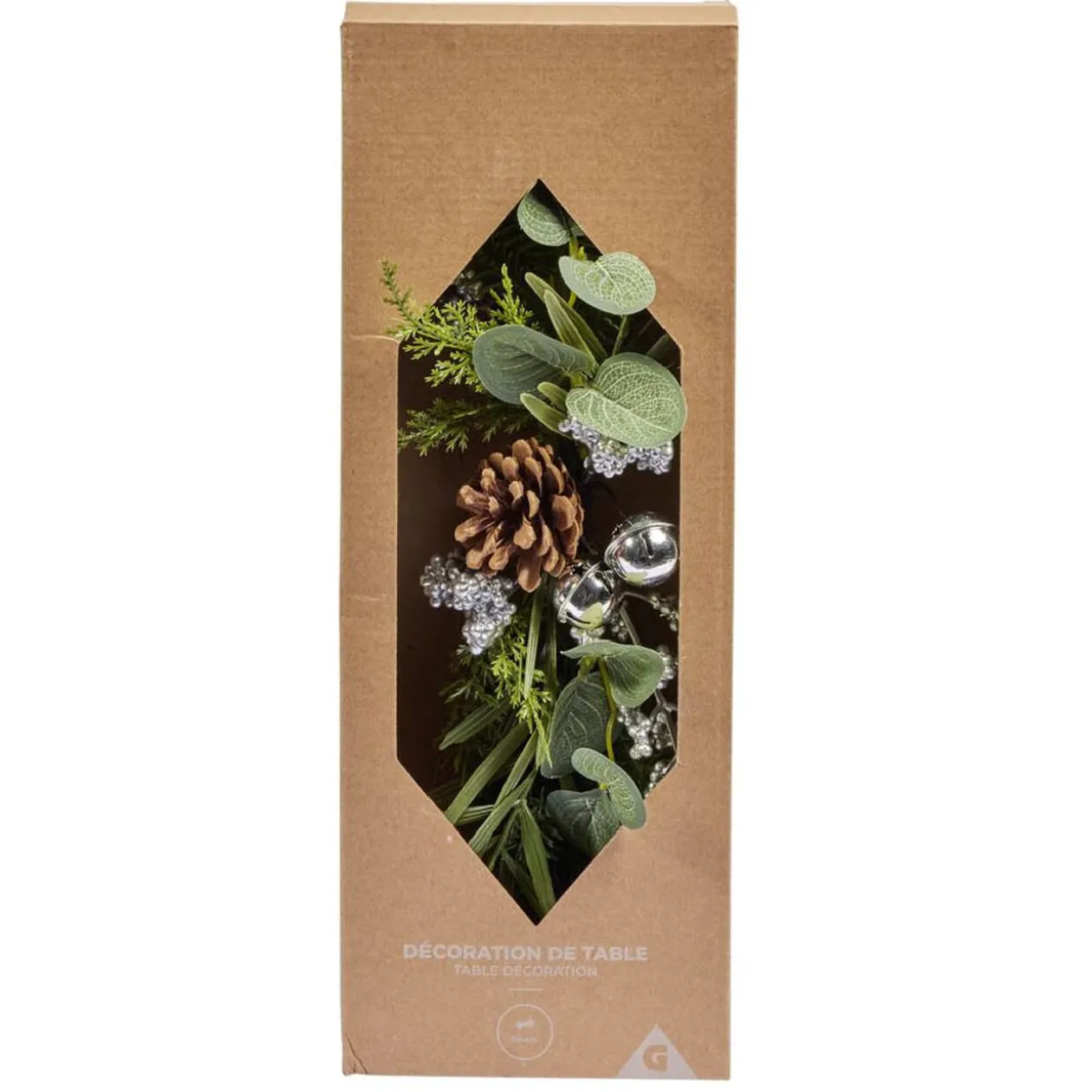 Centre de table Noël pomme de pin feuillage vert