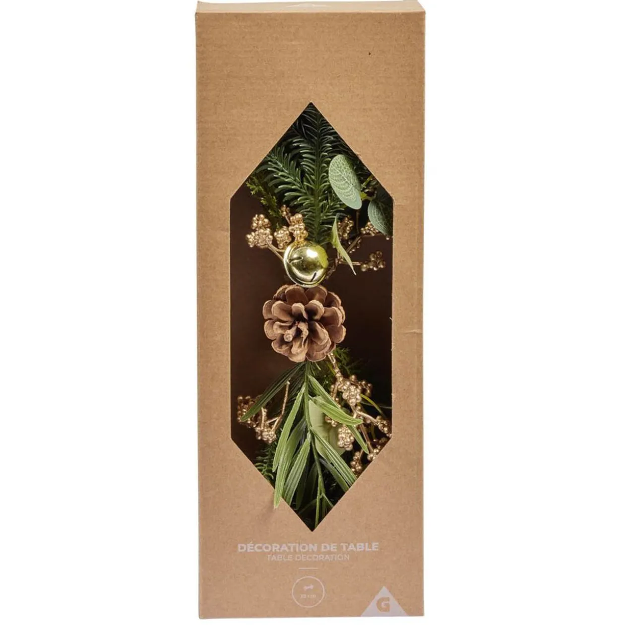 Centre de table Noël pomme de pin feuillage vert