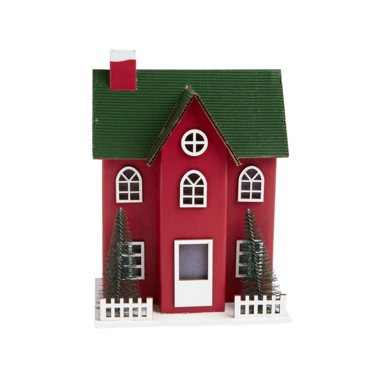 Chalet de Noël lumineux H20,5cm - 2 coloris rouge ou blanc