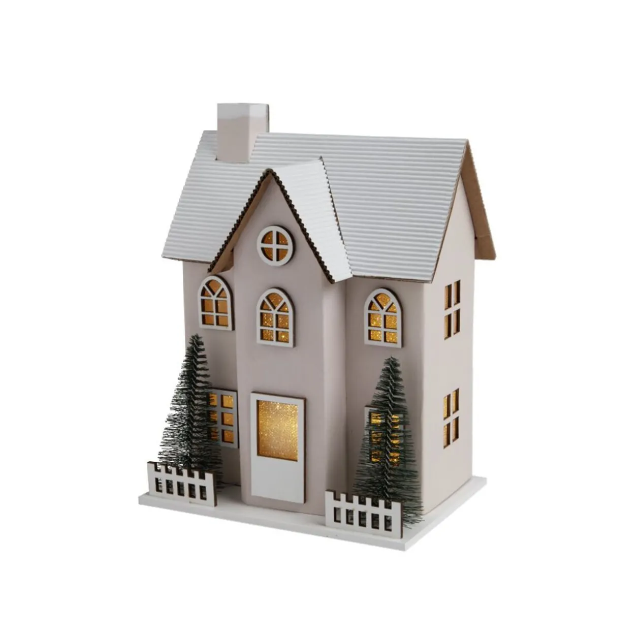 Chalet de Noël lumineux H20,5cm - 2 coloris rouge ou blanc