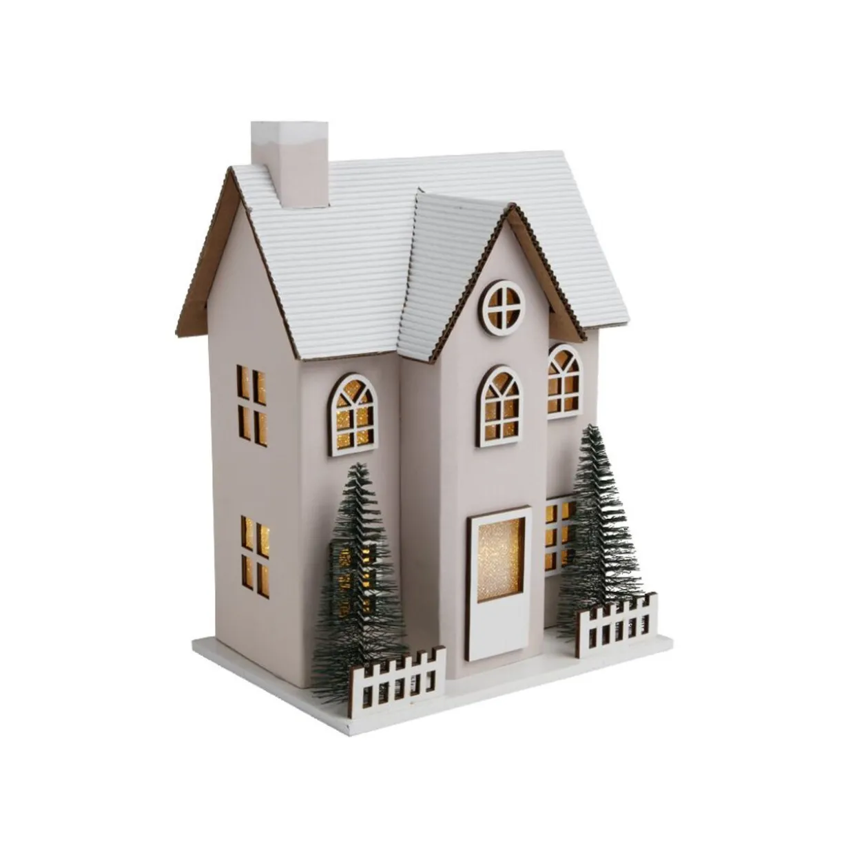 Chalet de Noël lumineux H20,5cm - 2 coloris rouge ou blanc