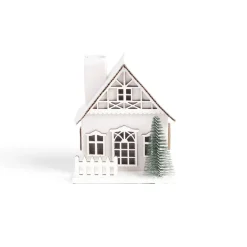Chalet de Noël lumineux H11cm rouge ou blanc