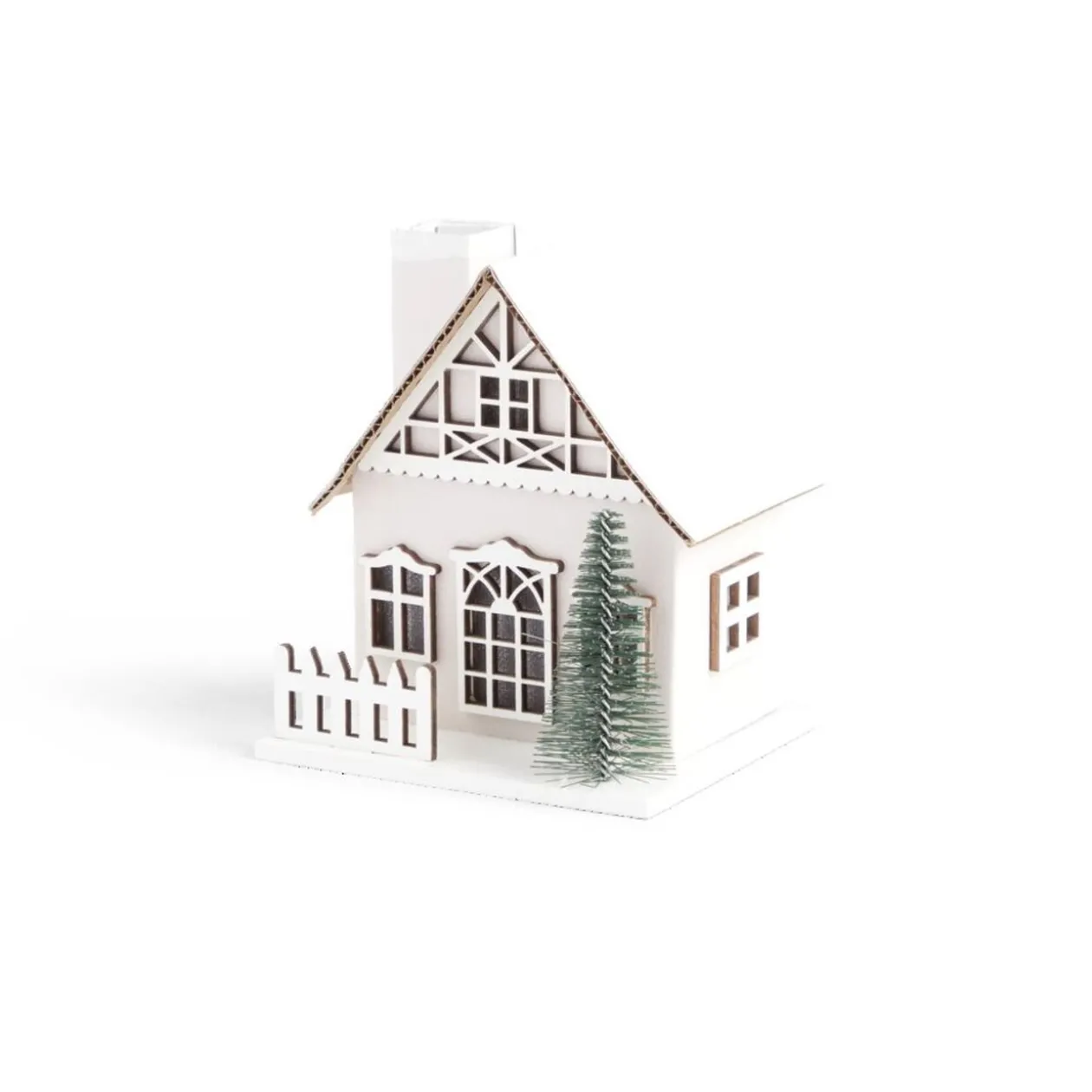 Chalet de Noël lumineux H11cm rouge ou blanc