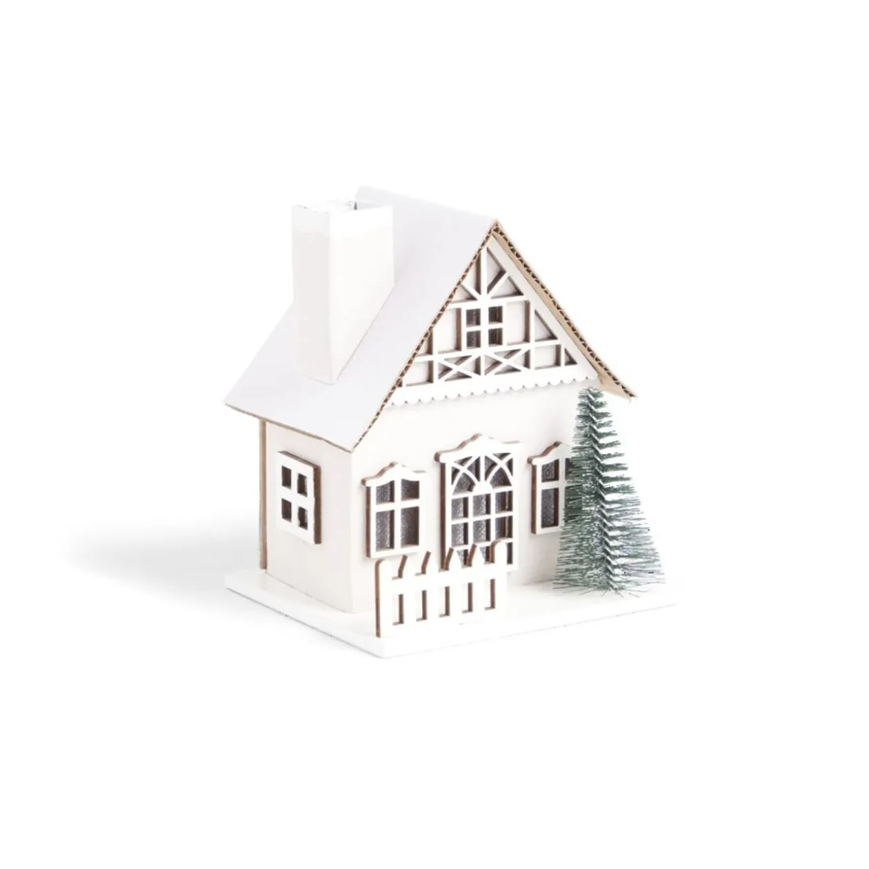 Chalet de Noël lumineux H11cm rouge ou blanc