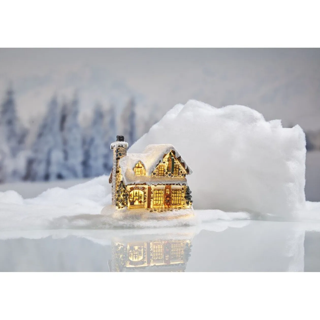 Chalet enneigé lumineux résine