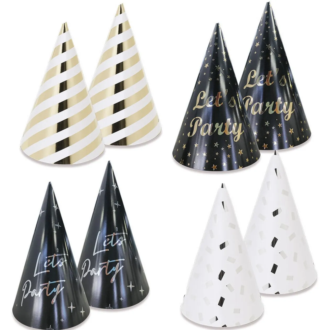 Chapeau de fête anniversaire noir et doré x8