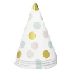 Chapeau de fête blanc à poids rose, vert et doré en carton x 8