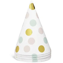 Chapeau de fête blanc à poids rose, vert et doré en carton x 8