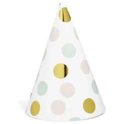 Chapeau de fête blanc à poids rose, vert et doré en carton x 8