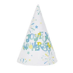 Chapeau de fête Joyeux anniversaire et feux d'artifice en carton x 8