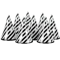 Chapeau de fête rayé noir et blanc en carton x 8