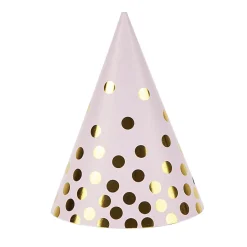 Chapeau de fête rose à poids doré en carton x 8