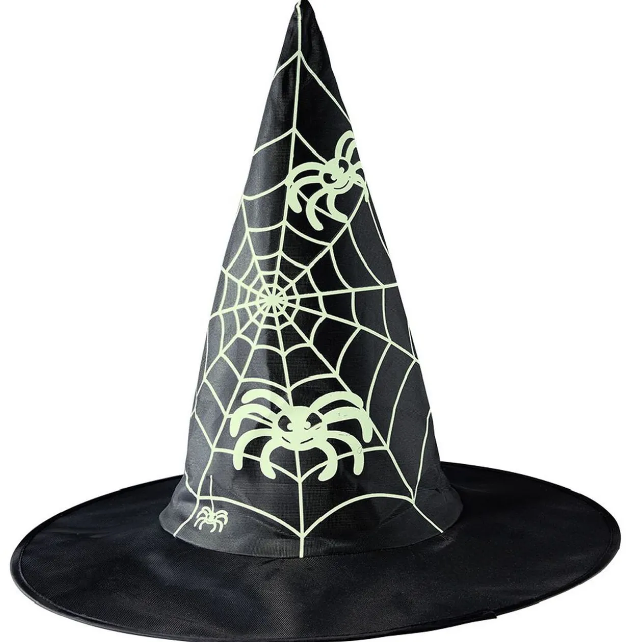 Chapeau de sorcière imprimé toile d'araignée phosphorescent Ø40cm