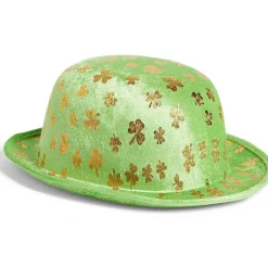 Chapeau Saint-Patrick taille adulte polyester vert avec trèfles dorés