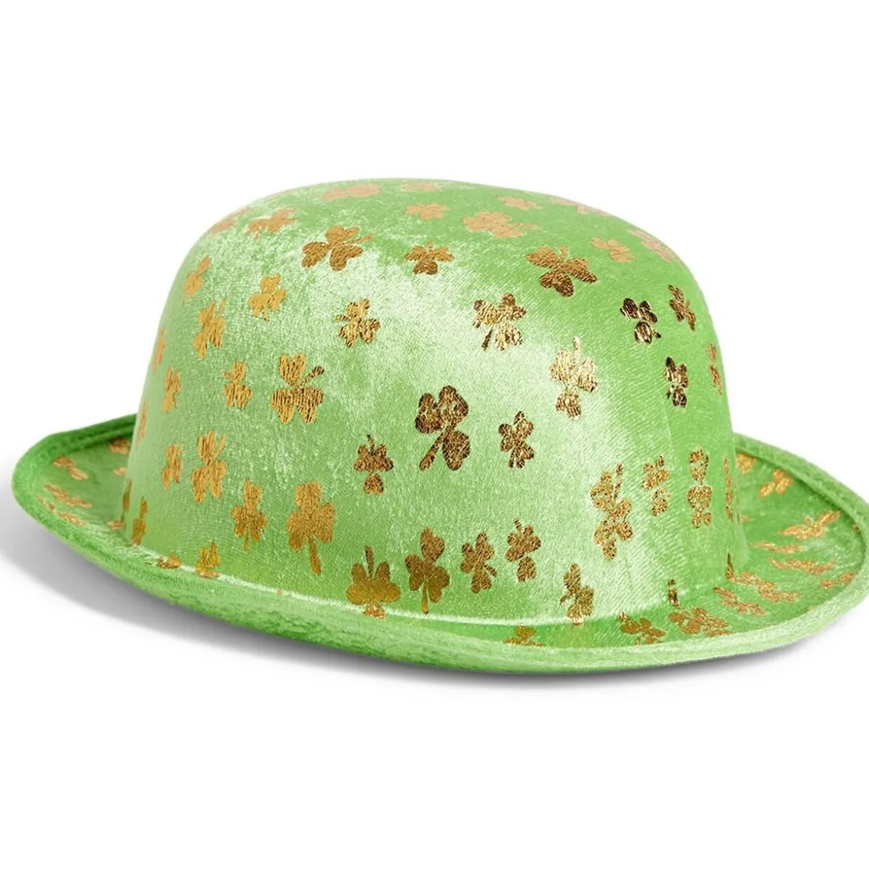Chapeau Saint-Patrick taille adulte polyester vert avec trèfles dorés