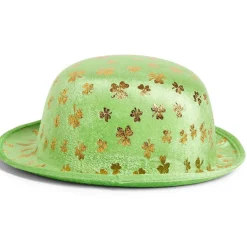 Chapeau Saint-Patrick taille adulte polyester vert avec trèfles dorés