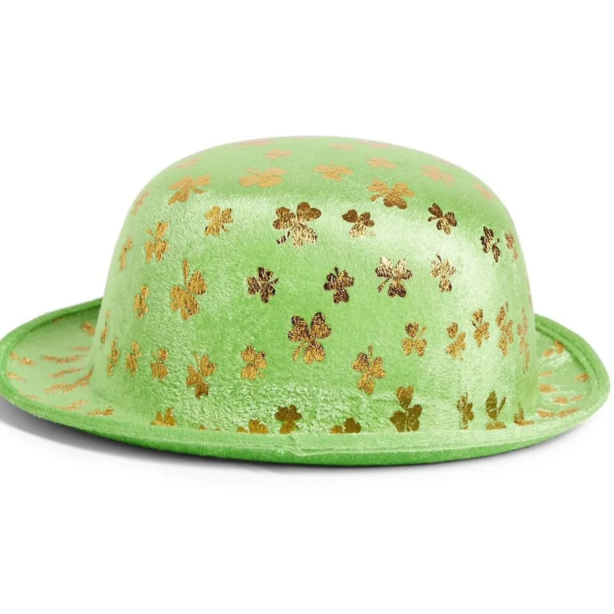 Chapeau Saint-Patrick taille adulte polyester vert avec trèfles dorés