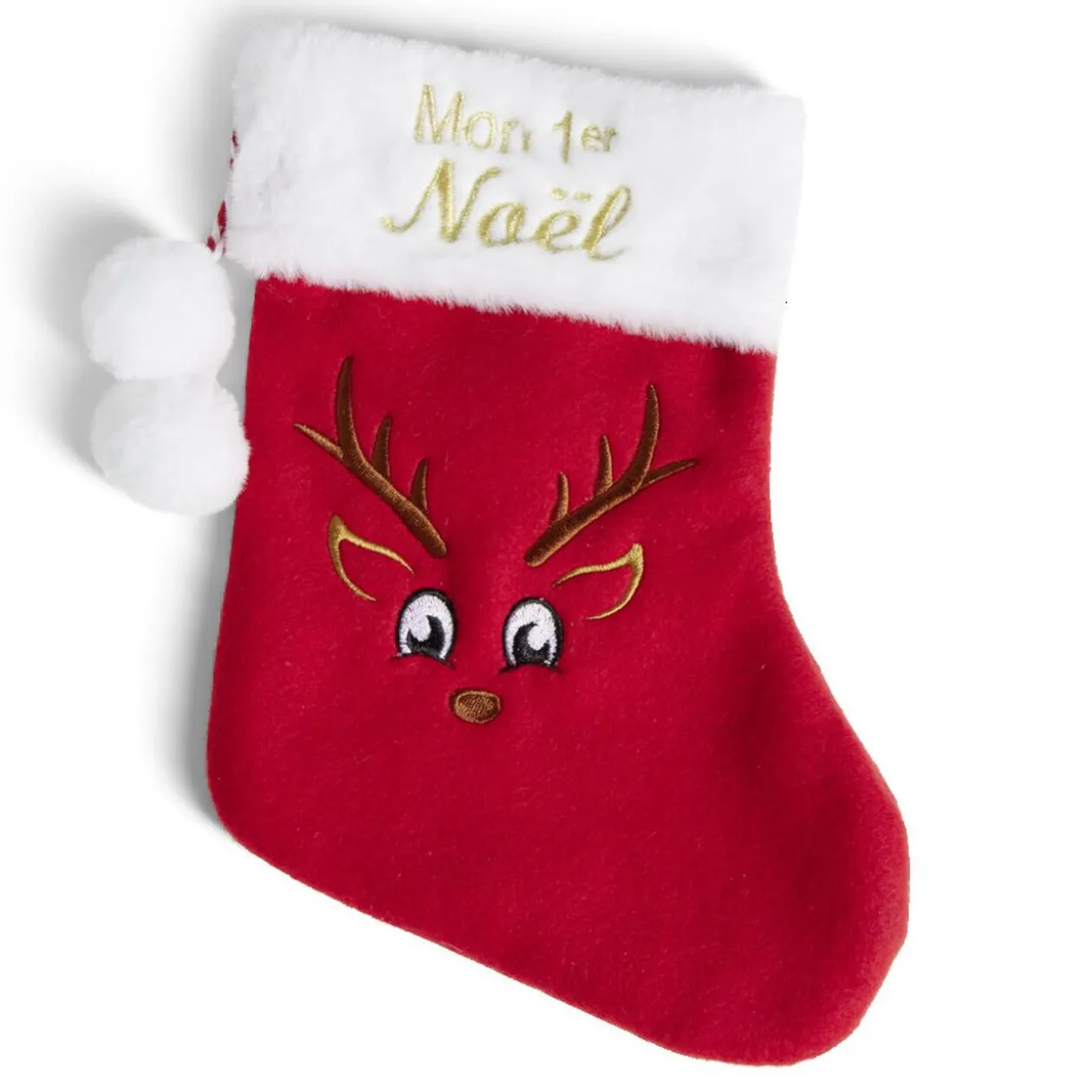 Chaussette de noël "Mon 1er Noël" rouge et blanche 19x25cm