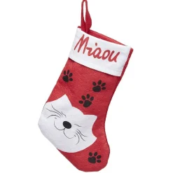 Chaussette de noël motif chat en texttile