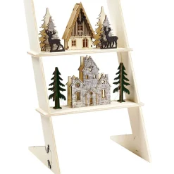 Échelle lumineuse décorative en bois avec village de Noël H31 cm