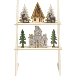 Échelle lumineuse décorative en bois avec village de Noël H31 cm