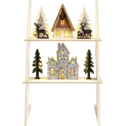 Échelle lumineuse décorative en bois avec village de Noël H31 cm